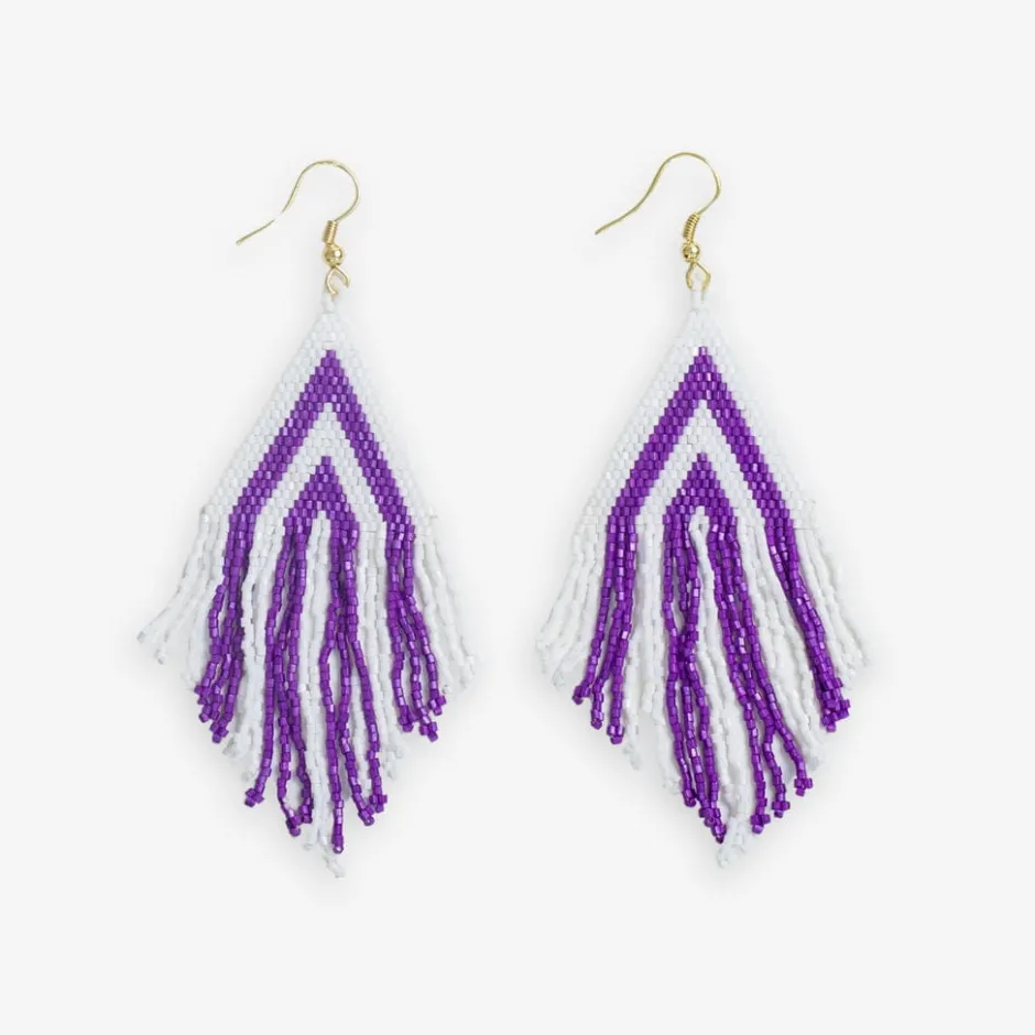 INK + ALLOY Haley Game Day Stacked Triangle Beaded Fringe Earrings Purple and White