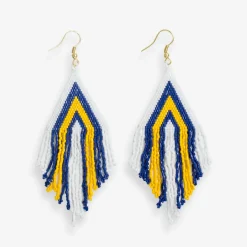 INK + ALLOY Haley Game Day Stacked Triangle Beaded Fringe Earrings Navy and Yellow