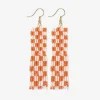 INK + ALLOY Harriet Woven Top Gingham Beaded Fringe Earrings Orange