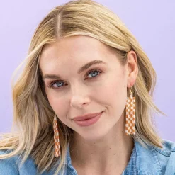 INK + ALLOY Harriet Woven Top Gingham Beaded Fringe Earrings Orange