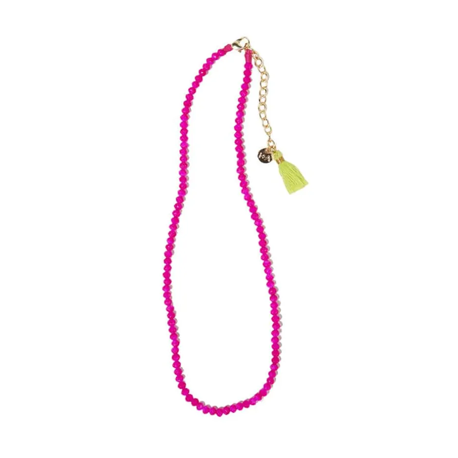 INK + ALLOY Hayden Solid Single Strand Crystal Necklace With Tassel Hot Pink