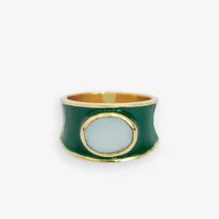 INK + ALLOY Hazel Oval Stone With Enamel Band Ring Green/Light Blue- Size 8