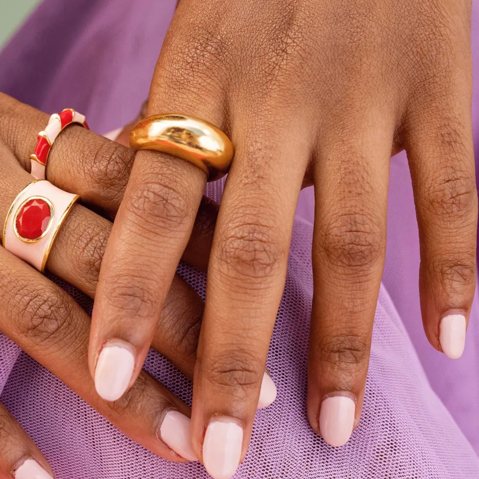 INK + ALLOY Hazel Oval Stone With Enamel Band Ring Blush/Red- Size 8