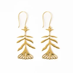 INK + ALLOY Ingrid Botanical Abstract Floral Leaf Drop Earrings Brass