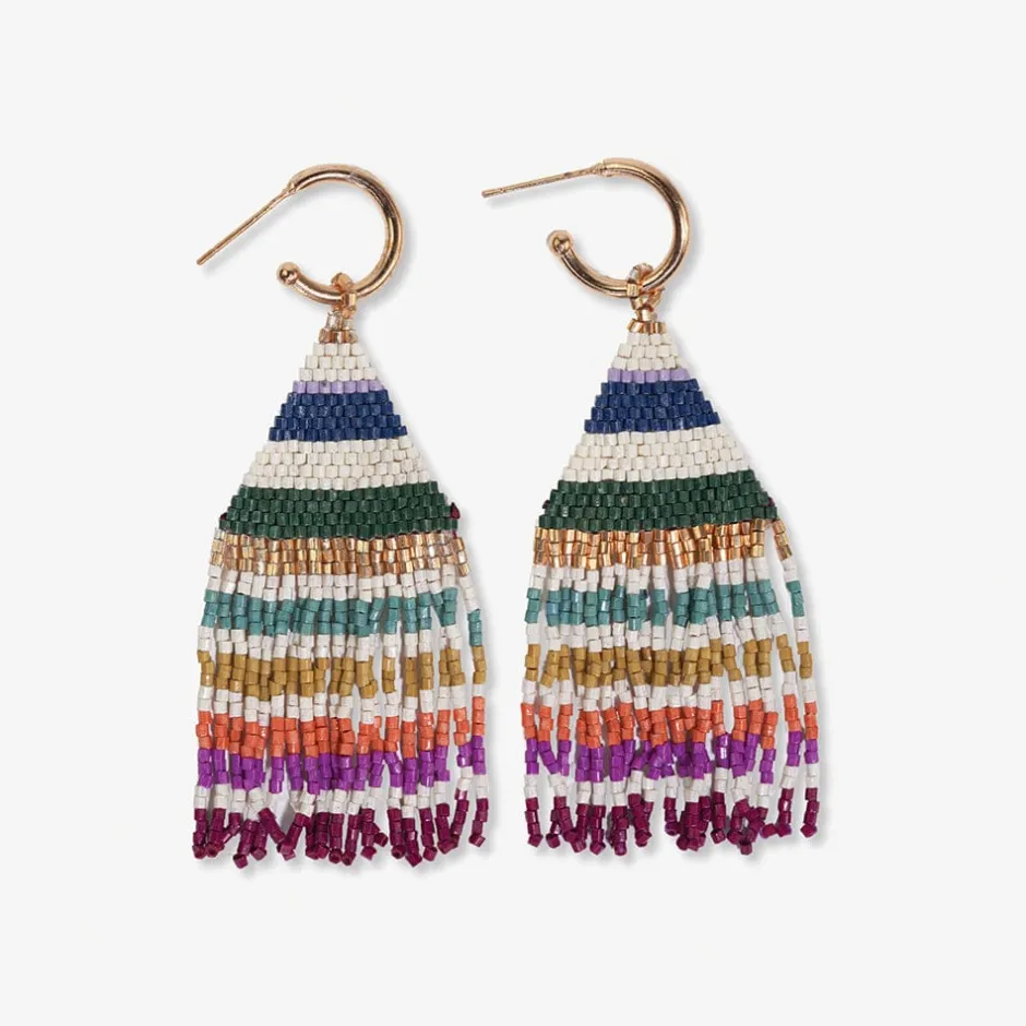 INK + ALLOY James Mini Gold Hoop Horizontal Stripes Beaded Fringe Earrings Muted