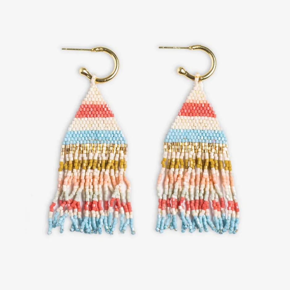INK + ALLOY James Mini Gold Hoop Horizontal Stripes Beaded Fringe Earrings Amalfi