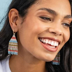 INK + ALLOY James Mini Gold Hoop Horizontal Stripes Beaded Fringe Earrings Amalfi