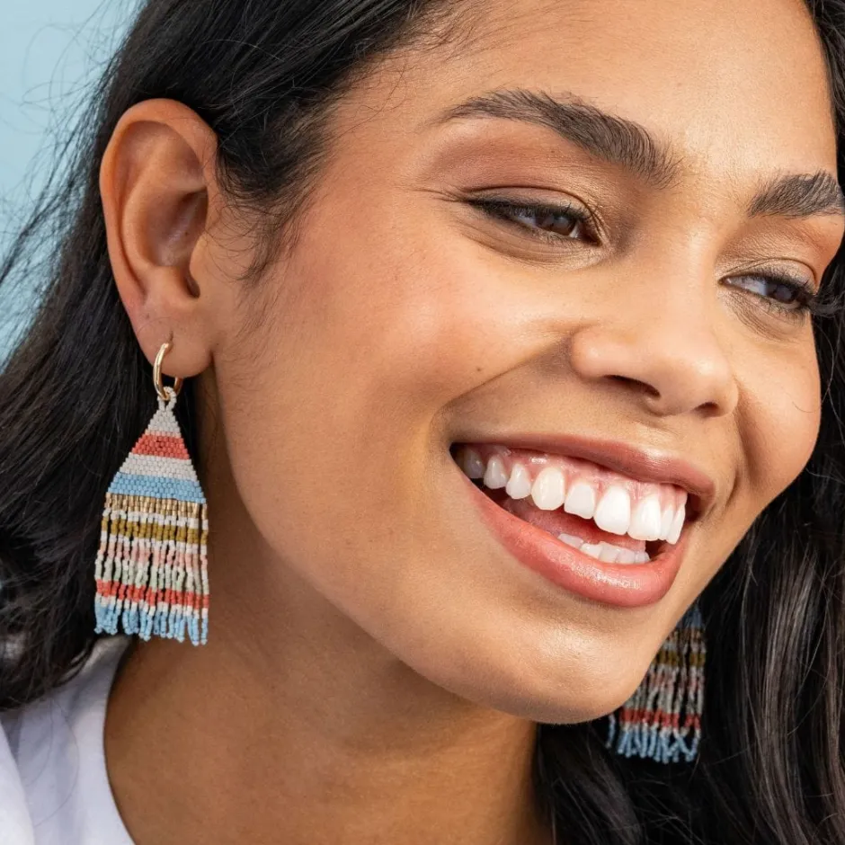 INK + ALLOY James Mini Gold Hoop Horizontal Stripes Beaded Fringe Earrings Amalfi