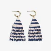 INK + ALLOY James Mini Gold Hoop Two Tone Stripes Beaded Fringe Earrings Navy