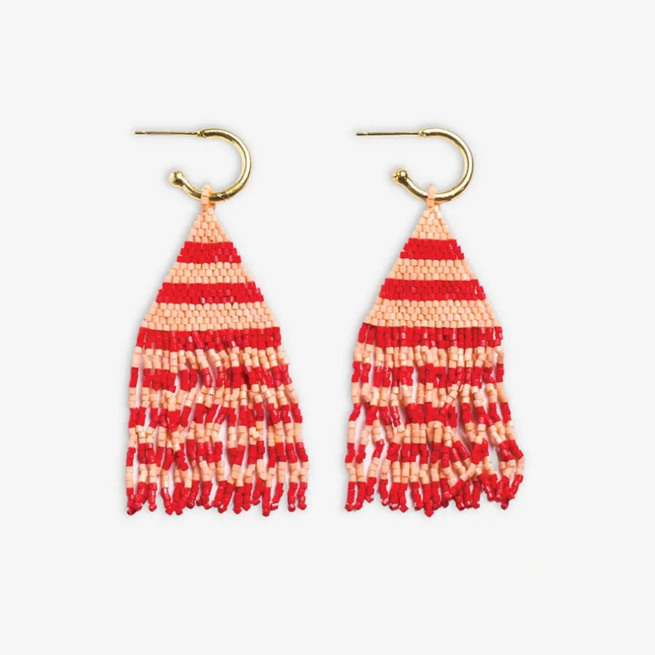 INK + ALLOY James Mini Gold Hoop Two Tone Stripes Beaded Fringe Earrings Poppy