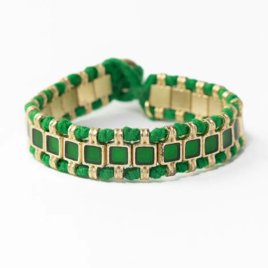 INK + ALLOY Josie Enamel Bracelet Small With Loop Latch Leaf Green
