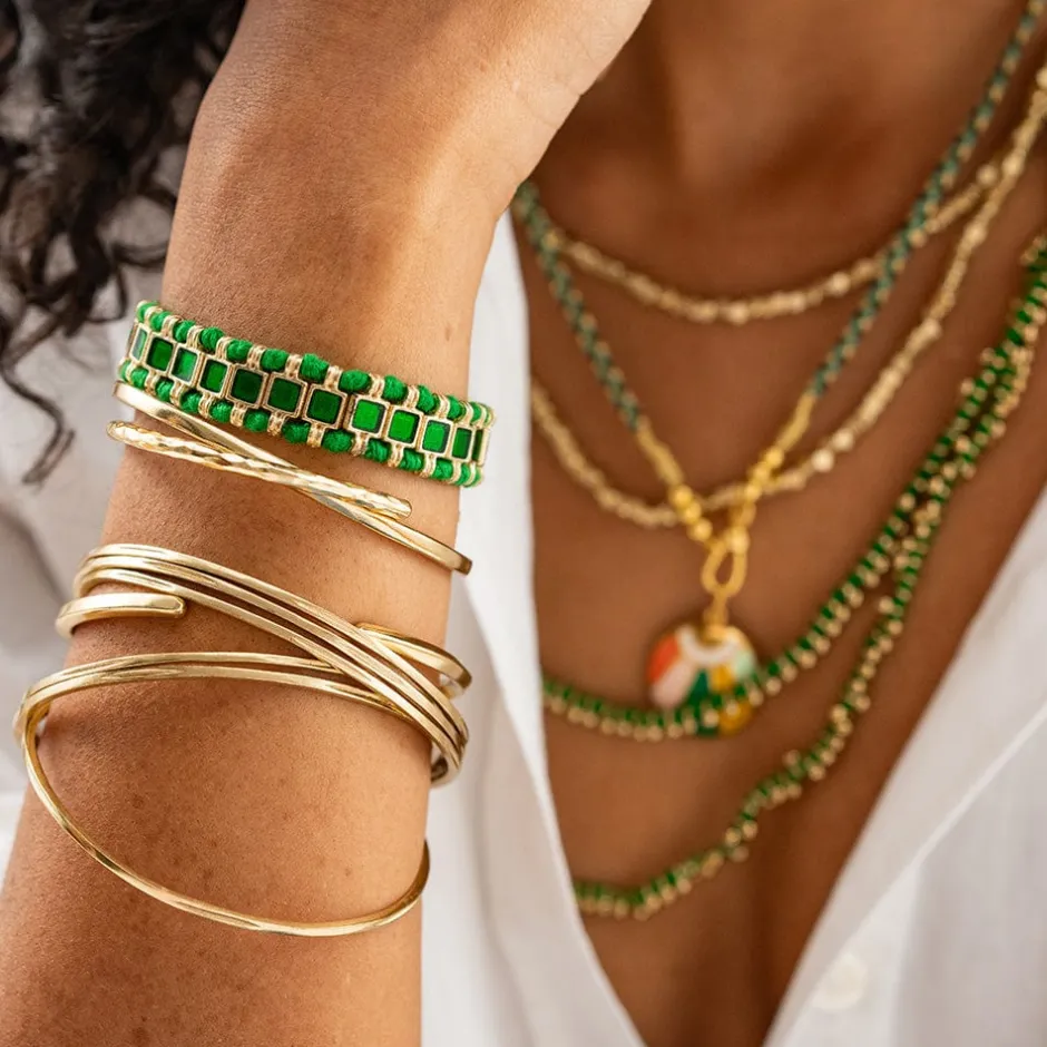 INK + ALLOY Josie Enamel Bracelet Small With Loop Latch Leaf Green