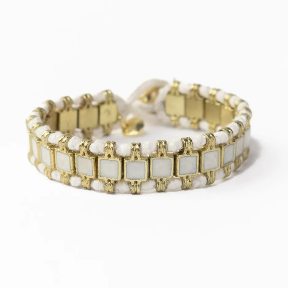 INK + ALLOY Josie Enamel Bracelet Small With Loop Latch White