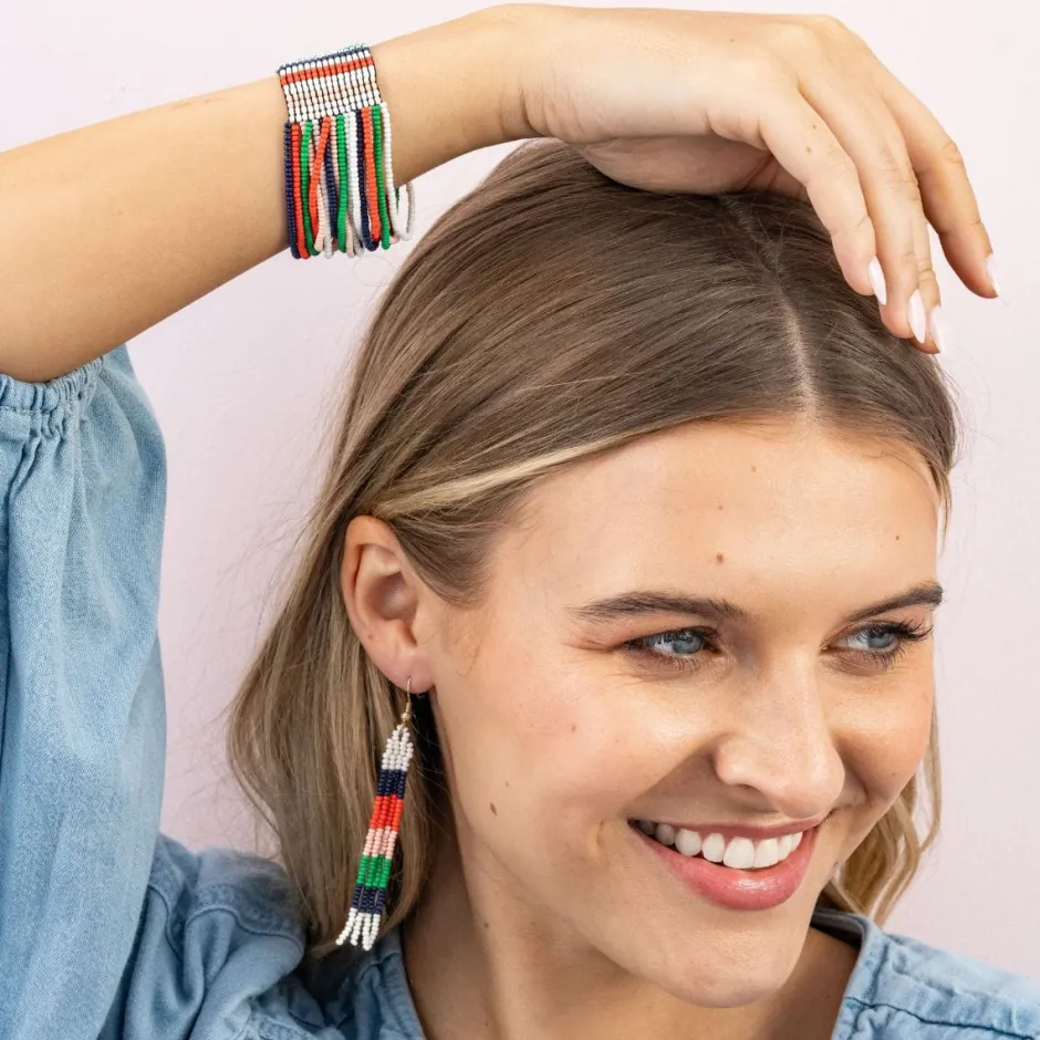 INK + ALLOY June Colorblock Petite Beaded Fringe Earrings St. Tropez