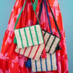 INK + ALLOY Kai Striped Raffia Crossbody Kelly Green