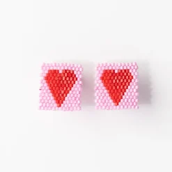 INK + ALLOY Kallie Heart Rectangle Post Beaded Earrings Pink Red