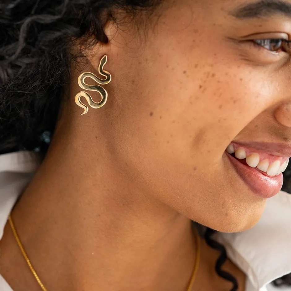 INK + ALLOY Kara Snake Post Earrings Brass