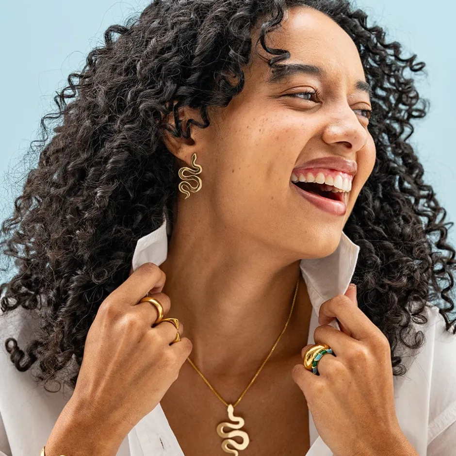 INK + ALLOY Kara Snake Post Earrings Brass