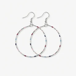 INK + ALLOY Kelly Checkered Beaded Hoop Earrings Navy + Silver