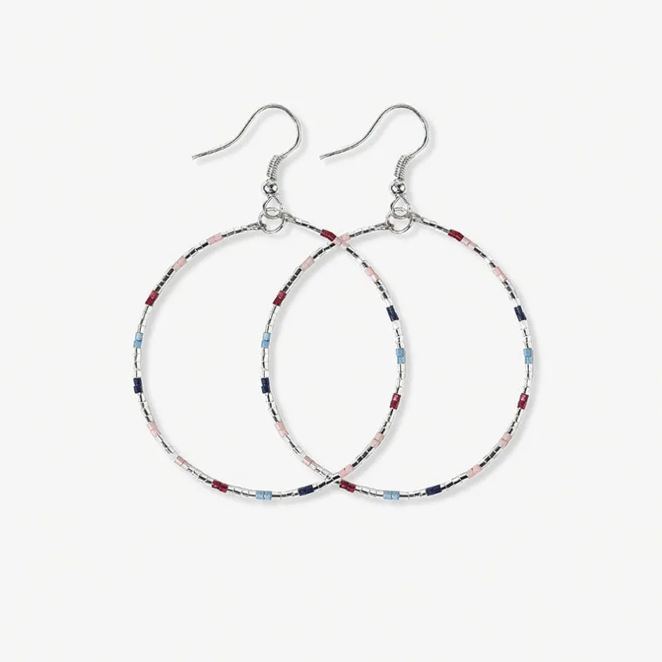INK + ALLOY Kelly Checkered Beaded Hoop Earrings Navy + Silver