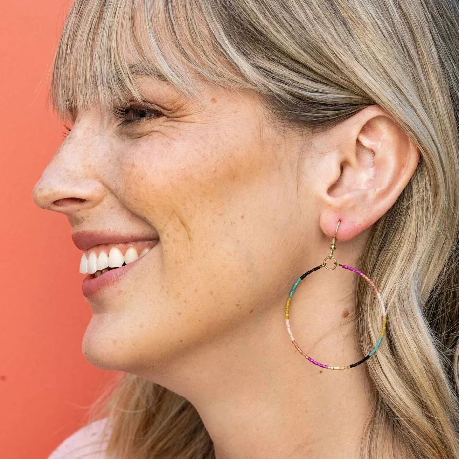 INK + ALLOY Kelly Color Block Beaded Hoop Earrings Muted Rainbow