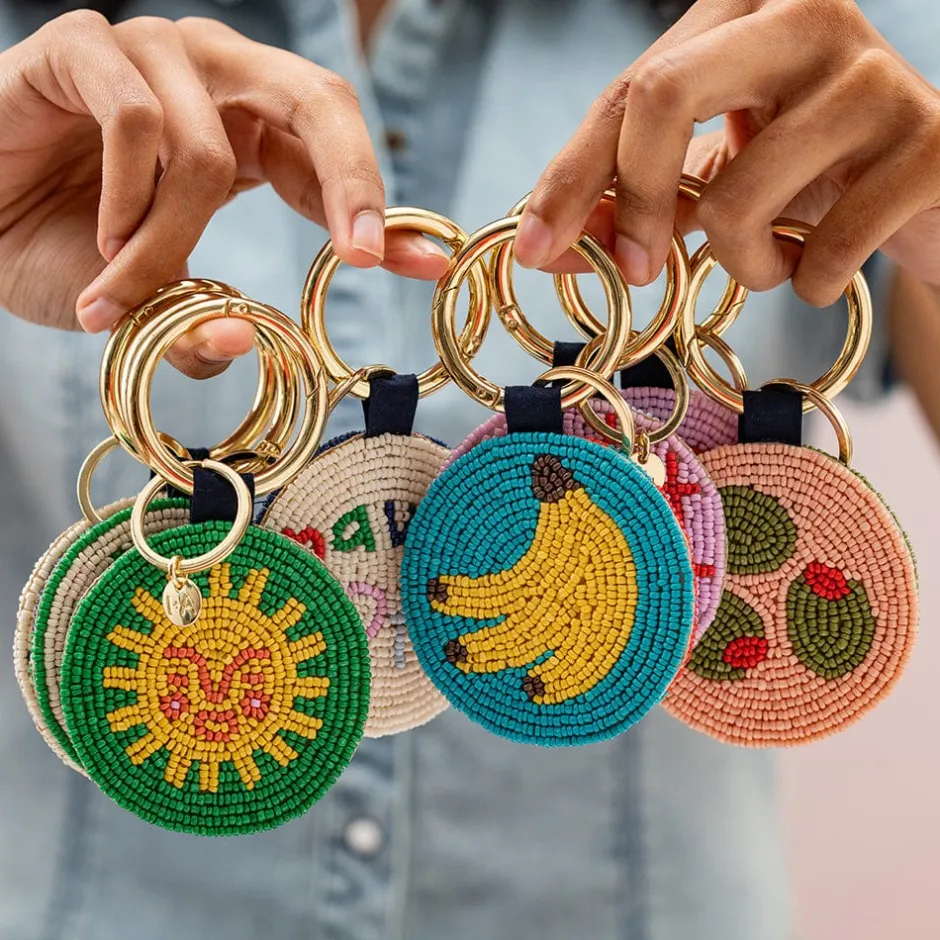 INK + ALLOY Kelsey Bananas Seed Bead Bag Accessory Key Ring Turquoise