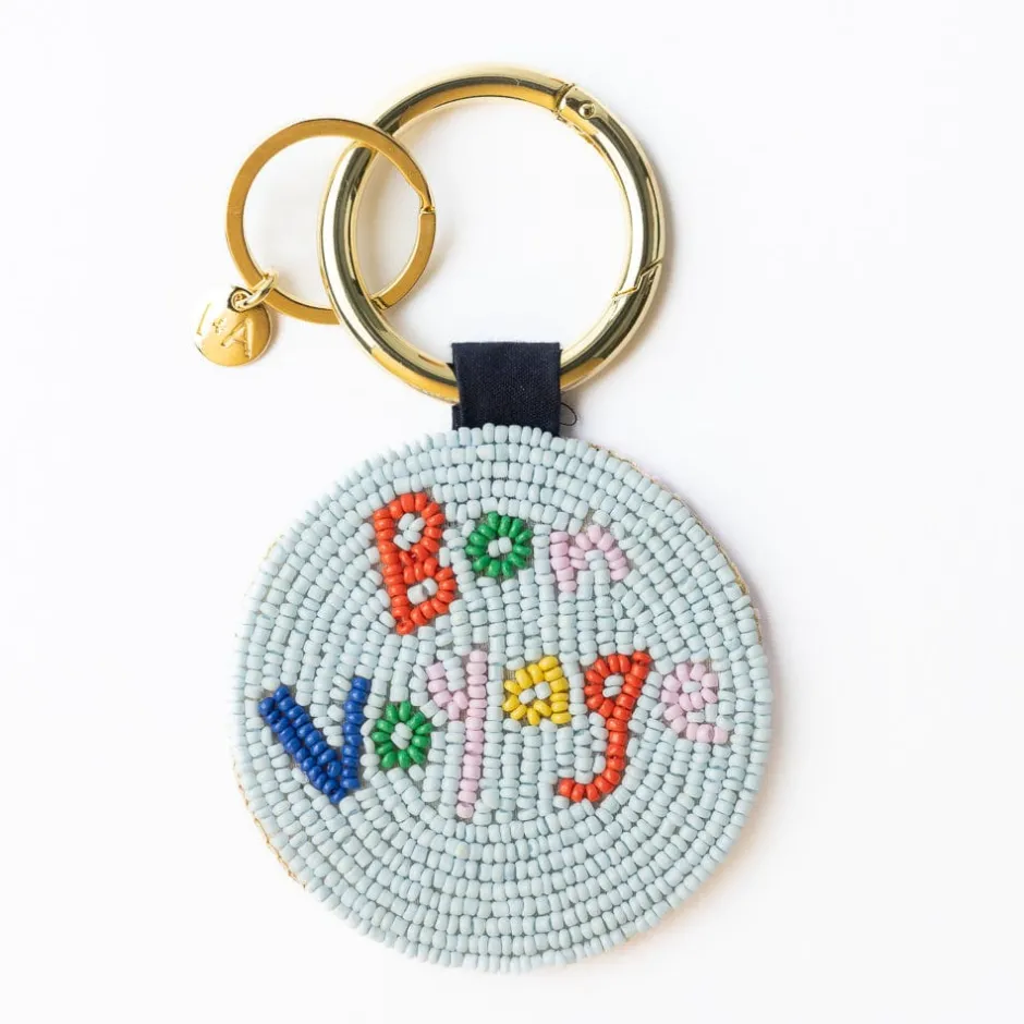 INK + ALLOY Kelsey Bon Voyage Seed Bead Bag Accessory Key Ring Light Blue