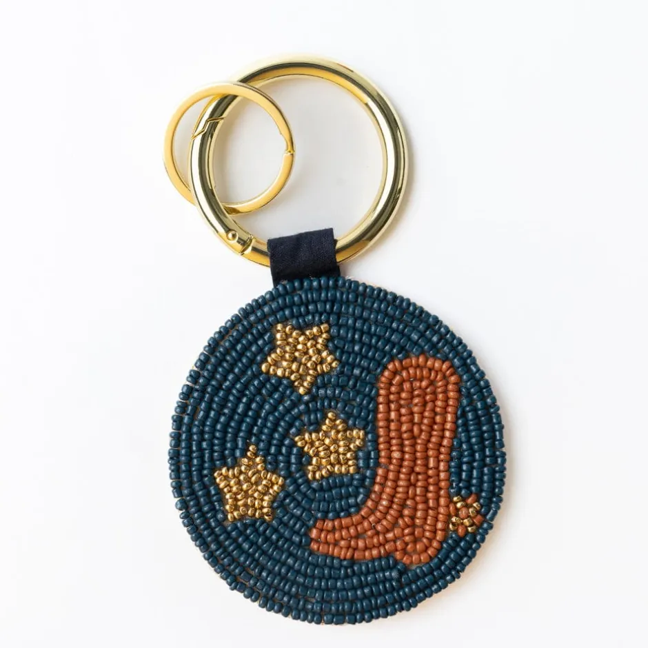 INK + ALLOY Kelsey Boot Seed Bead Bag Accessory Key Ring Navy