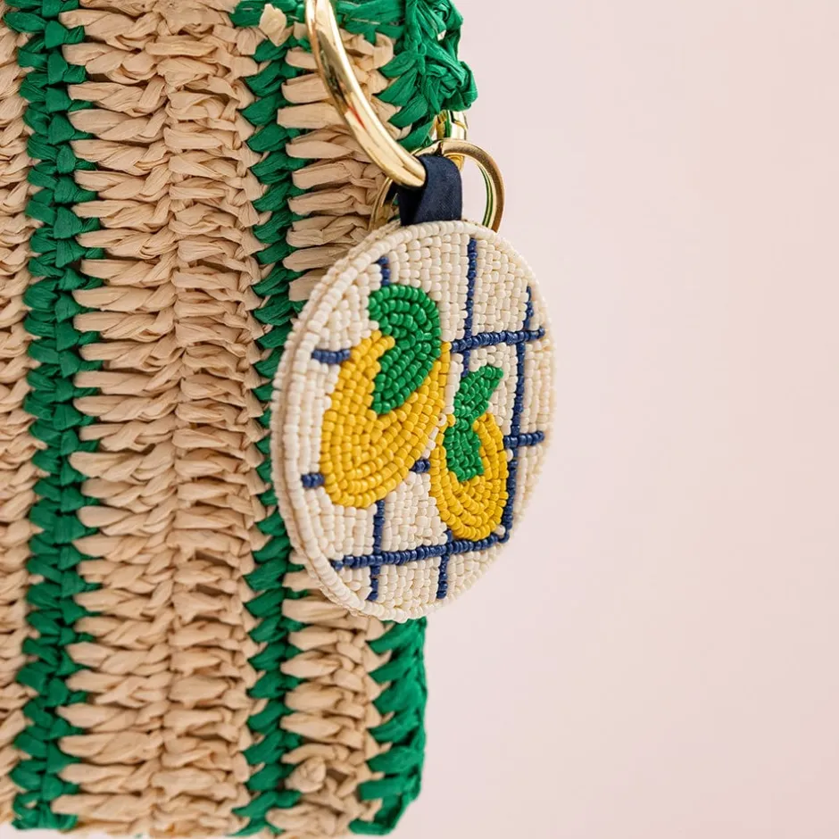 INK + ALLOY Kelsey Lemons Seed Bead Bag Accessory Key Ring Lemon Yellow Ivory