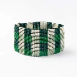 INK + ALLOY Kendall Gingham Beaded Stretch Bracelet Green