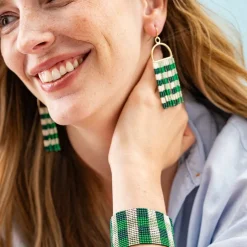 INK + ALLOY Kendall Gingham Beaded Stretch Bracelet Green