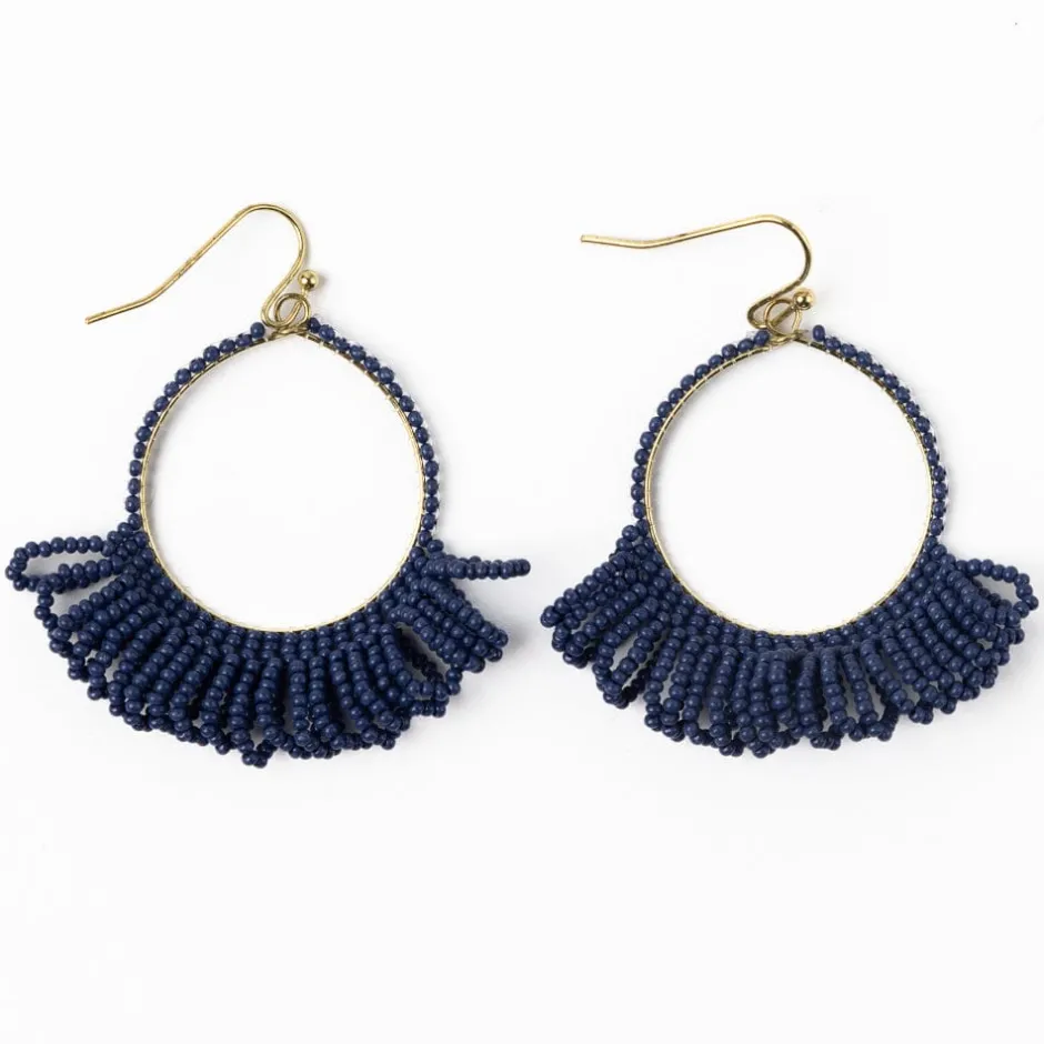 INK + ALLOY Kendra Fringe Hoop Seed Bead Earring Navy