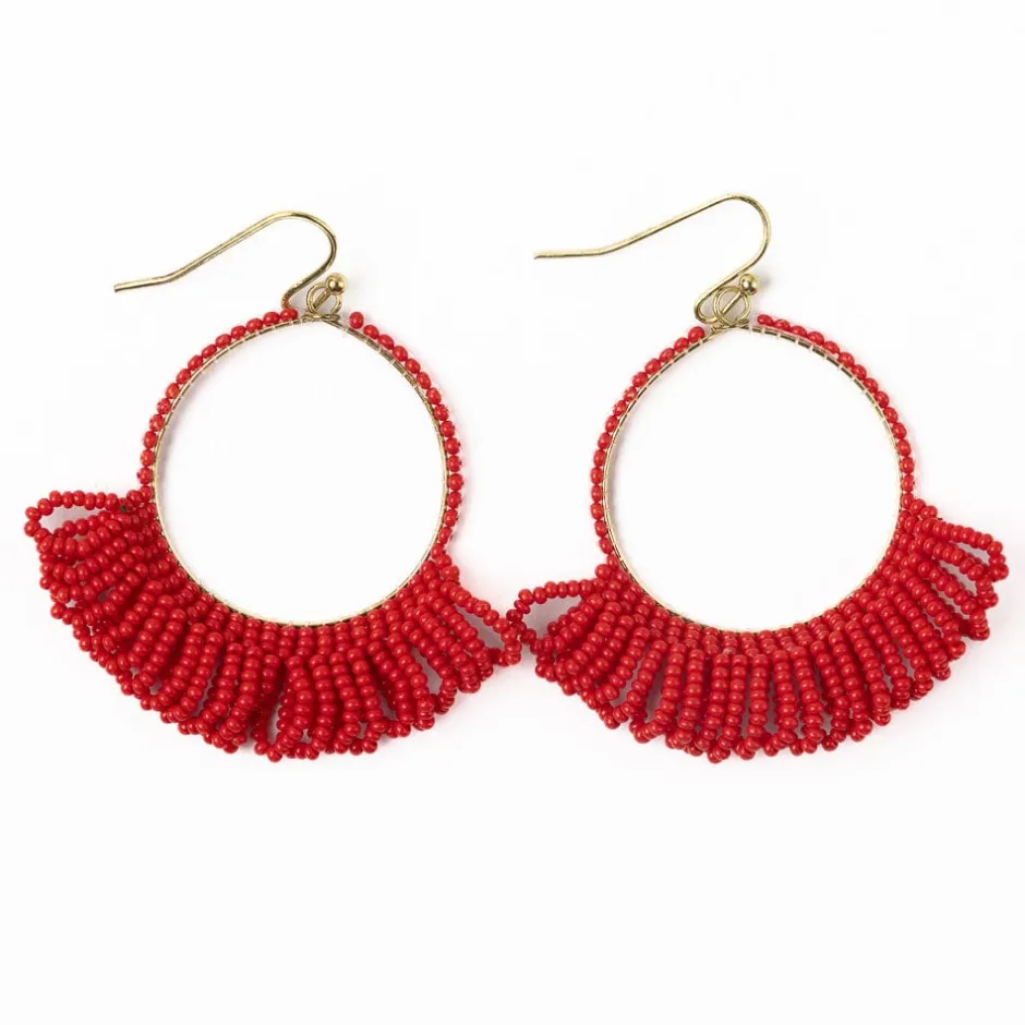 INK + ALLOY Kendra Fringe Hoop Seed Bead Earring Red