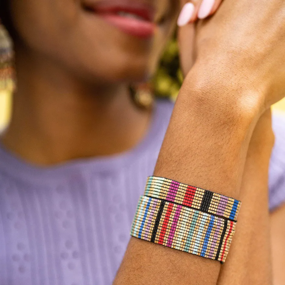 INK + ALLOY Kenzie Vertical Stripes Beaded Stretch Bracelet Gold Multicolor