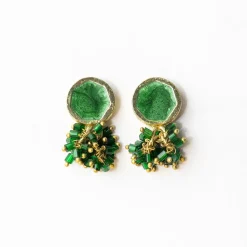 INK + ALLOY Kimberly Enamel Earring Leaf Green
