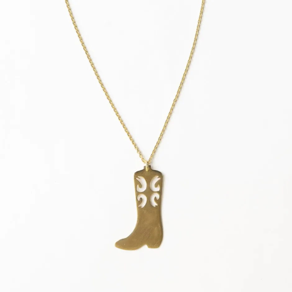 INK + ALLOY Lacey Boot Pendant Necklace Brass