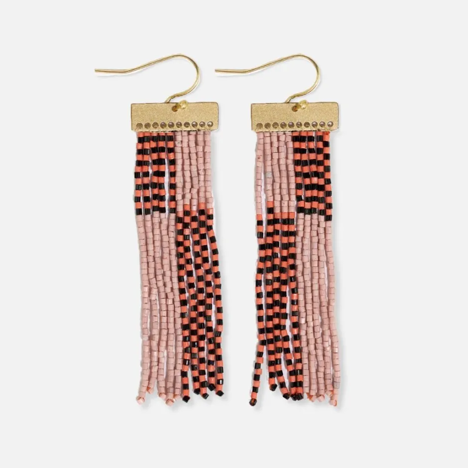 INK + ALLOY Lana Rectangle Hanger Colorblocks With Stripes Beaded Fringe Earrings Blush
