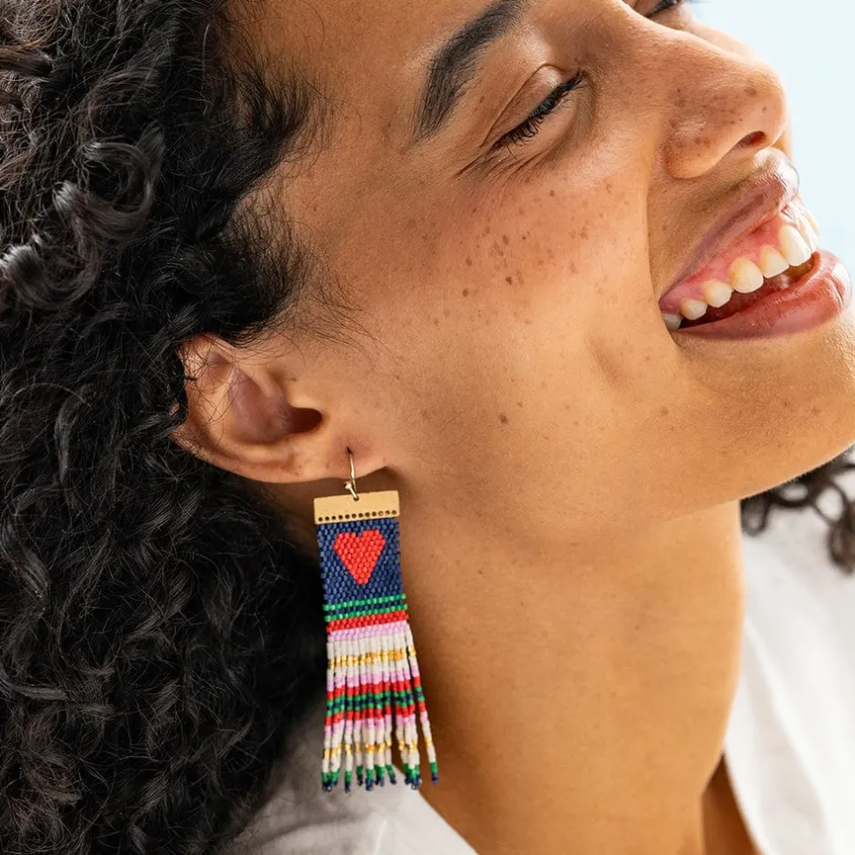INK + ALLOY Lauren Stripe Heart Beaded Earrings Navy Red