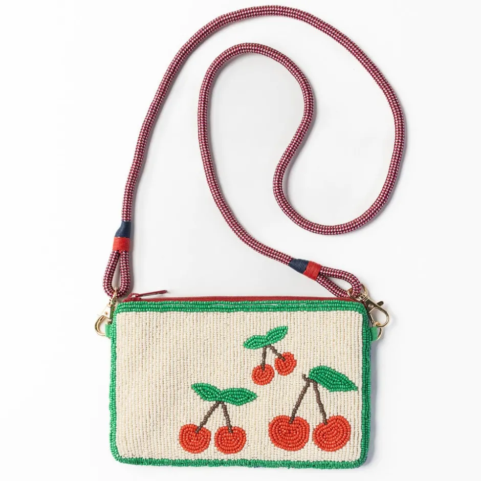 INK + ALLOY Leila Cherries Seed Bead Clutch With Strap
