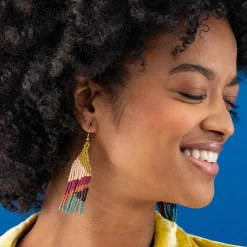 INK + ALLOY Lennon Angles Beaded Fringe Earrings Muted Rainbow