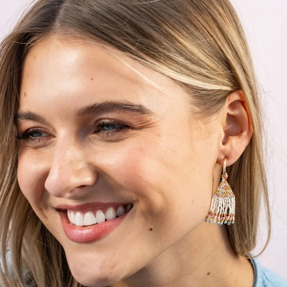 INK + ALLOY Leta Mini Gold Hoop Confetti Top And Stripe Short Fringe Earrings Amalfi