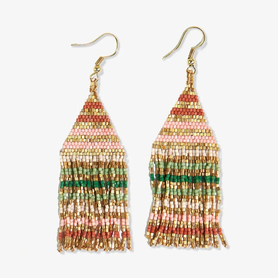 INK + ALLOY Lexie Horizontal Gold Stripes Beaded Fringe Earrings Desert