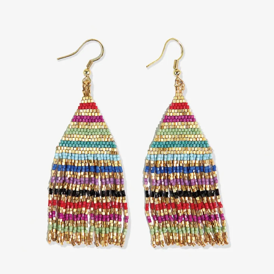 INK + ALLOY Lexie Horizontal Gold Stripes Beaded Fringe Earrings Multicolor