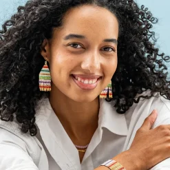 INK + ALLOY Lexie Horizontal Stripes Beaded Fringe Earrings Multi