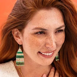 INK + ALLOY Lexie Horizontal Stripes Beaded Fringe Earrings Mixed Greens