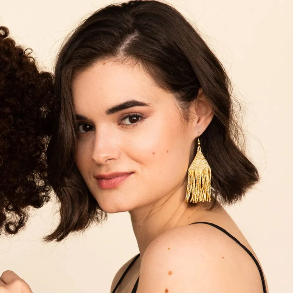INK + ALLOY Lexie Solid Beaded Fringe Earrings Gold