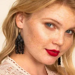 INK + ALLOY Lexie Solid Beaded Fringe Earrings Black