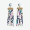 INK + ALLOY Lilah Semi-Precious Stone Post With Organic Shapes Beaded Fringe Earrings Light Blue