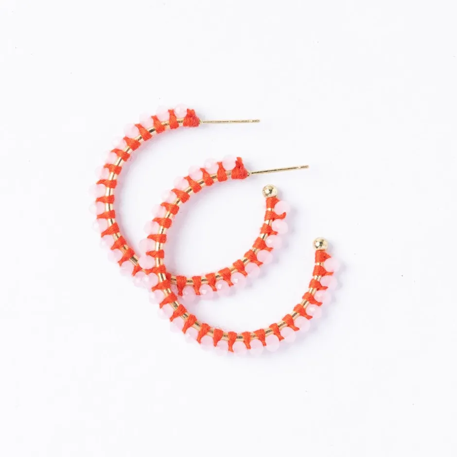 INK + ALLOY Lillian Crystal Threaded Beads Hoop Pink