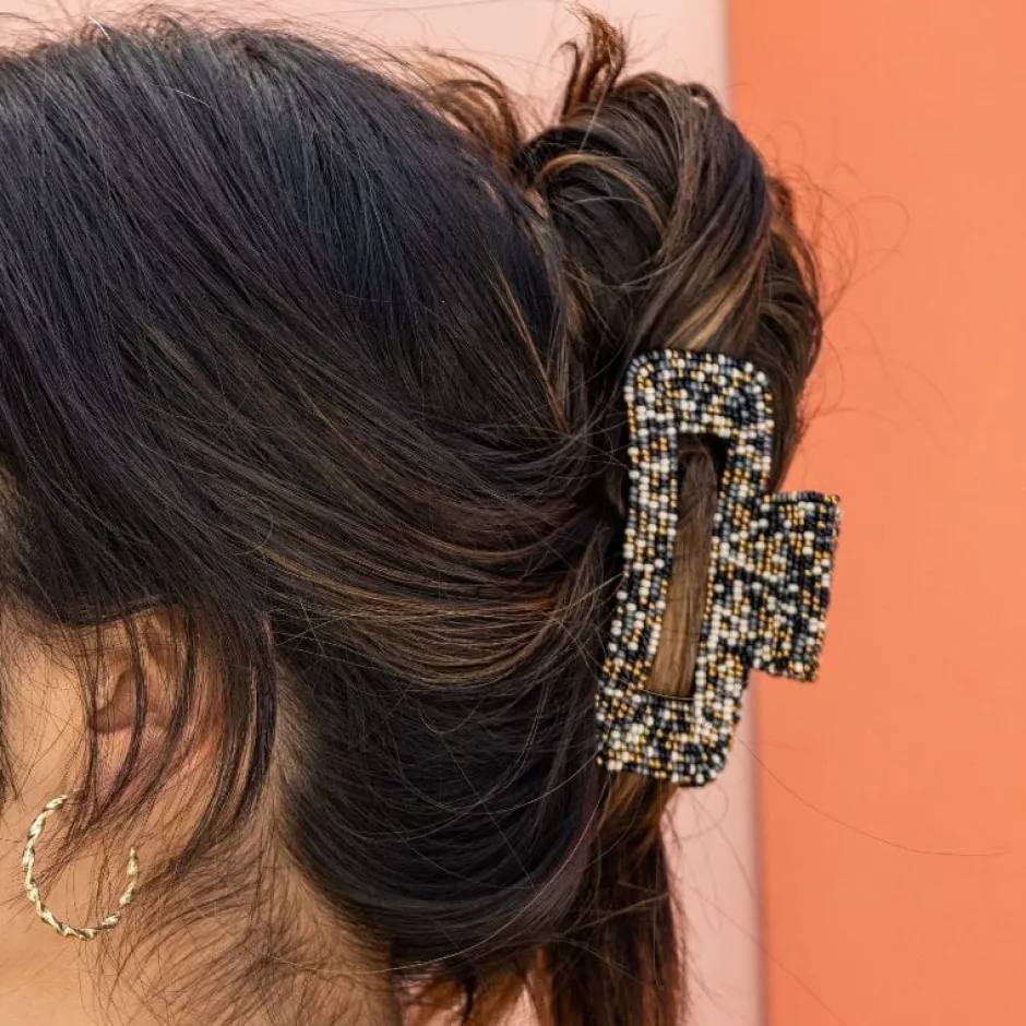 INK + ALLOY Lola Confetti Beaded Hair Claw Clip Black and White